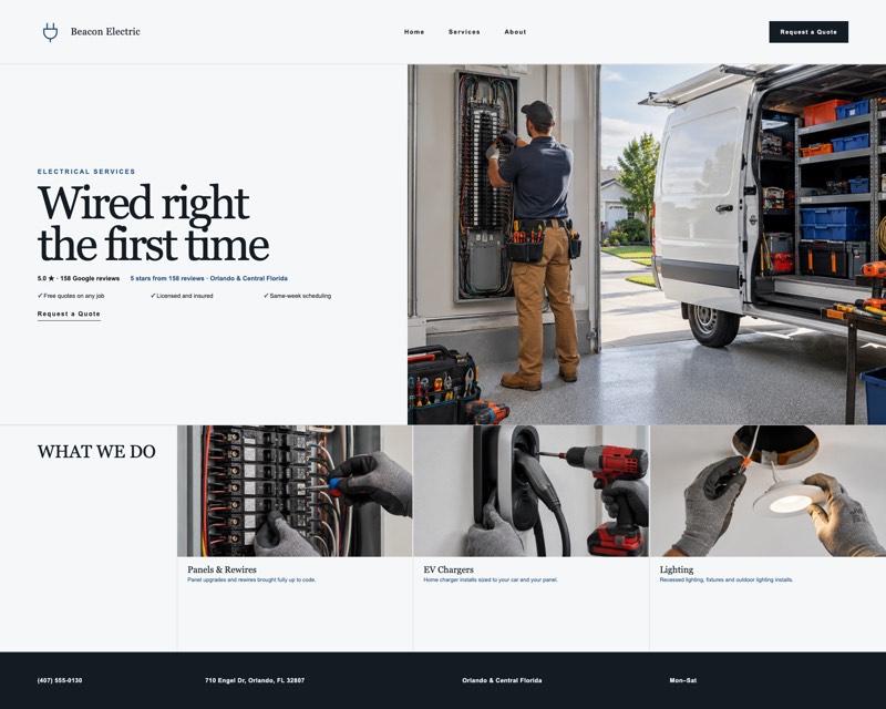 Homepage design for Beacon Electric