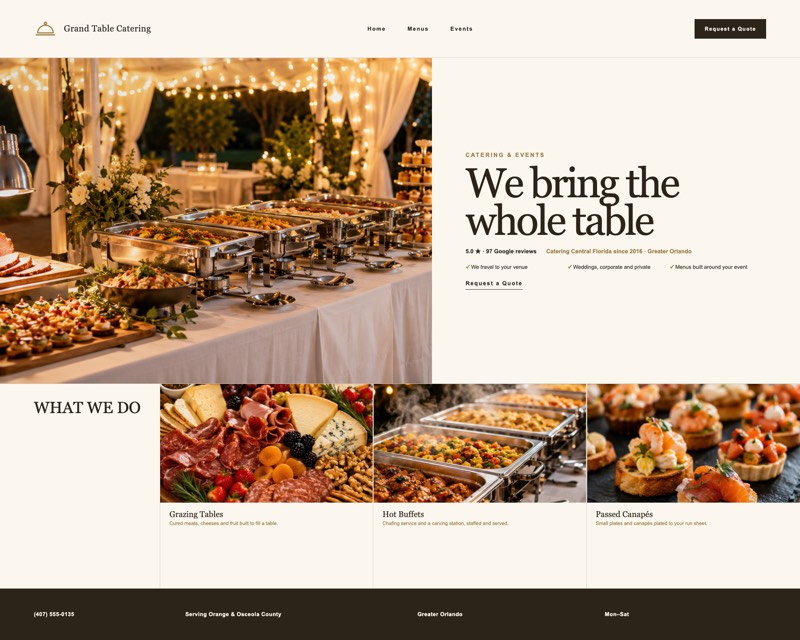 Homepage design for Grand Table Catering