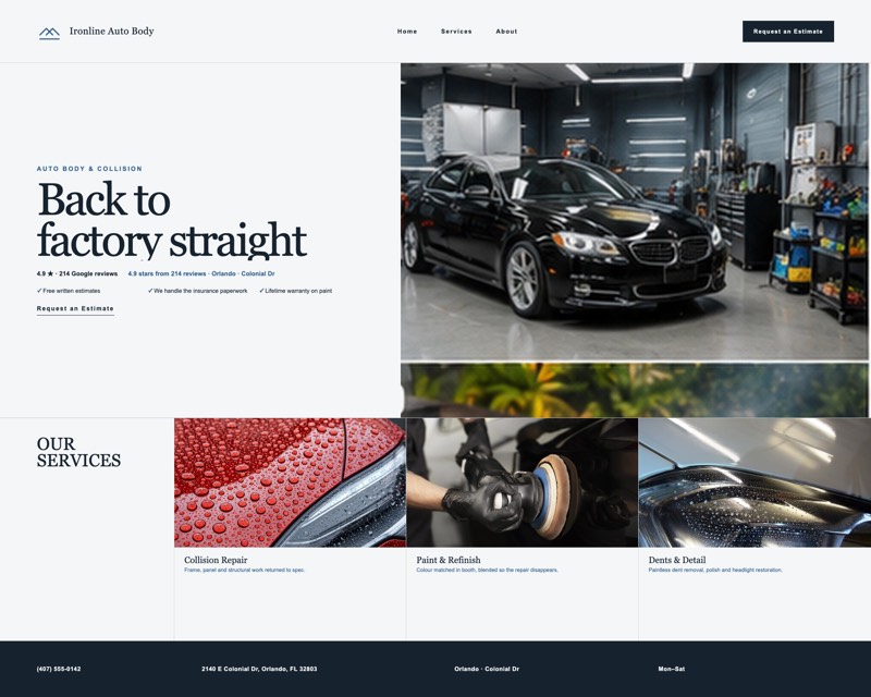Homepage design for Ironline Auto Body