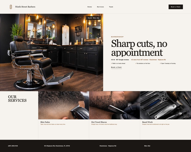 Homepage design for Ninth Street Barbers