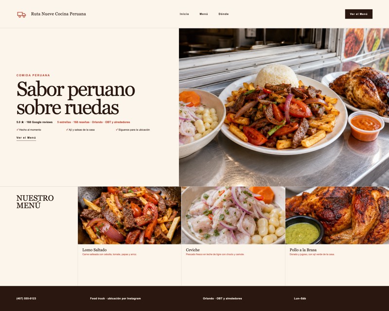 Homepage design for Ruta Nueve Cocina Peruana