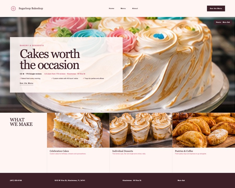 Homepage design for Sugarloop Bakeshop