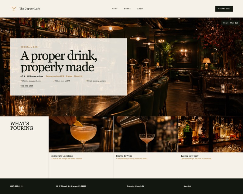 Homepage design for The Copper Lark